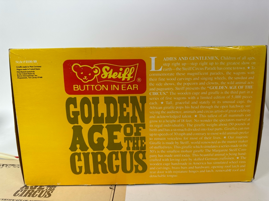 Steiff Golden Age Of The Circus Animals Genuine Mohair Limited Edition 5,000 Giraffe & Circus Wagon Set 0100/88 With Box [Photo 9]