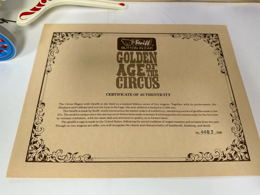 Steiff Golden Age Of The Circus Animals Genuine Mohair Limited Edition 5,000 Giraffe & Circus Wagon Set 0100/88 With Box [Photo 7]