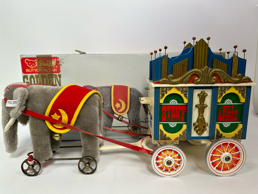 Steiff Golden Age Of The Circus Animals Genuine Mohair Limited Edition 5,000 Elephant & Circus Wagon Musical Calliope Set 0100/86 With Box [Photo 3]