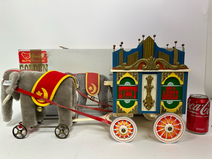 Steiff Golden Age Of The Circus Animals Genuine Mohair Limited Edition 5,000 Elephant & Circus Wagon Musical Calliope Set 0100/86 With Box [Photo 4]