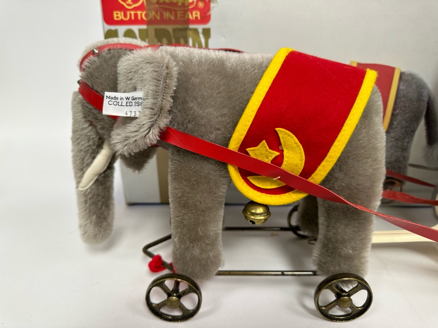 Steiff Golden Age Of The Circus Animals Genuine Mohair Limited Edition 5,000 Elephant & Circus Wagon Musical Calliope Set 0100/86 With Box [Photo 5]