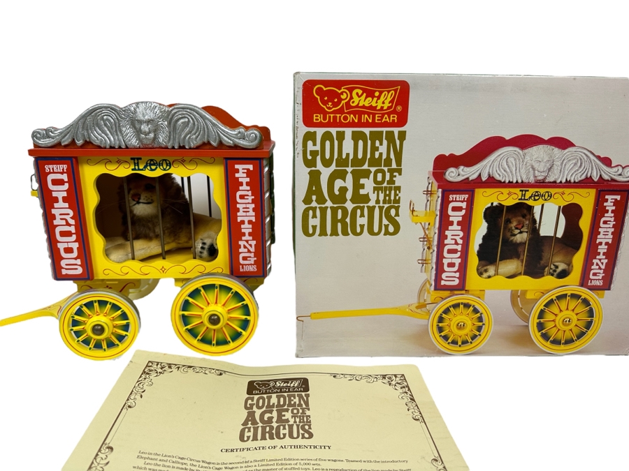 Steiff Golden Age Of The Circus Animals Genuine Mohair Limited Edition 5,000 Leo The Lion & Circus Wagon Set 0100/87 With Box