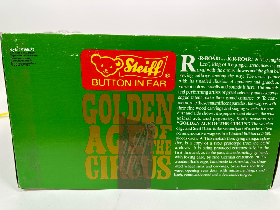 Steiff Golden Age Of The Circus Animals Genuine Mohair Limited Edition 5,000 Leo The Lion & Circus Wagon Set 0100/87 With Box [Photo 9]