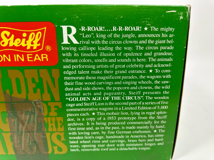 Steiff Golden Age Of The Circus Animals Genuine Mohair Limited Edition 5,000 Leo The Lion & Circus Wagon Set 0100/87 With Box [Photo 10]