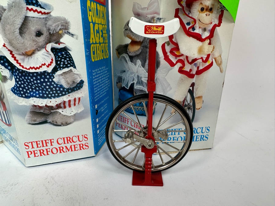 Steiff Golden Age Of The Circus Animals Genuine Mohair Limited Edition 5,000: Ringmaster Teddy Baby, Hippo Fat Lady, Baby Elephant Balloon Seller & Chimp On Unicycle [Photo 13]