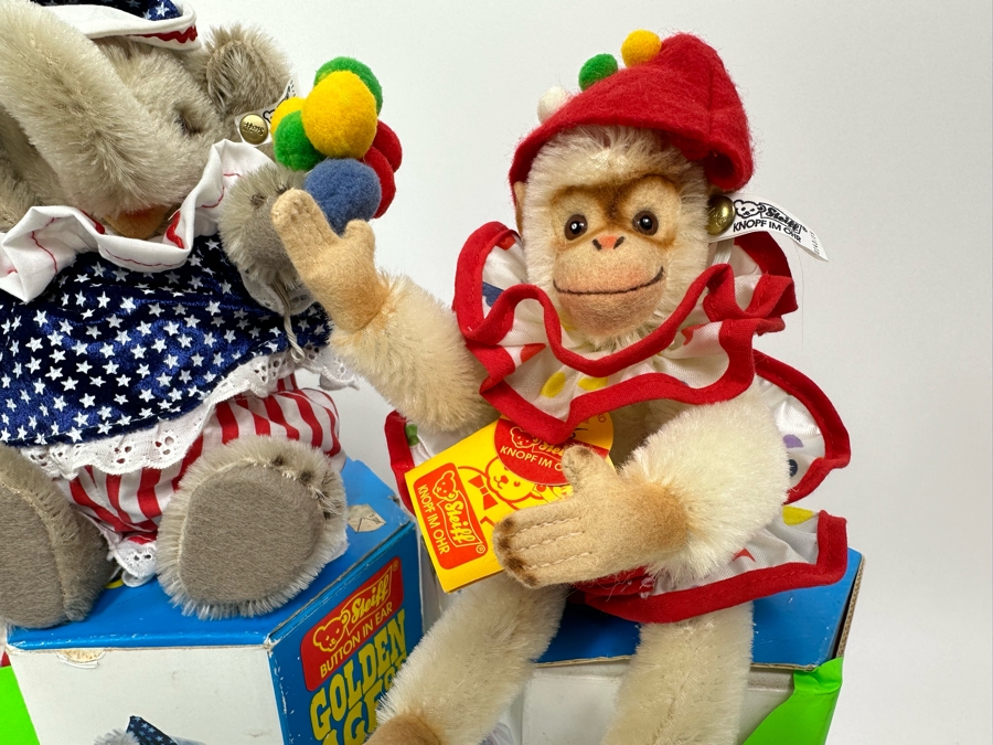 Steiff Golden Age Of The Circus Animals Genuine Mohair Limited Edition 5,000: Ringmaster Teddy Baby, Hippo Fat Lady, Baby Elephant Balloon Seller & Chimp On Unicycle [Photo 11]