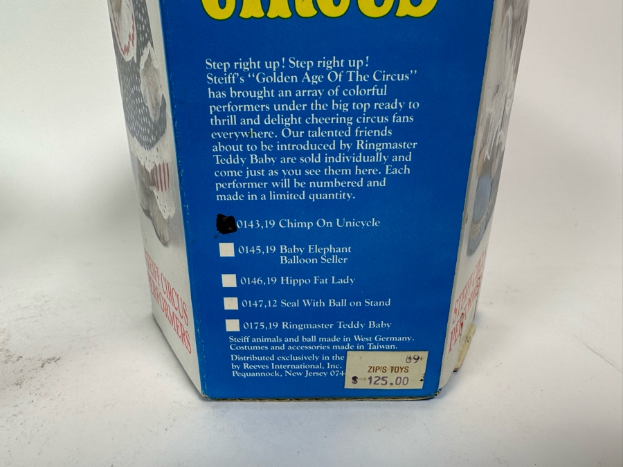 Steiff Golden Age Of The Circus Animals Genuine Mohair Limited Edition 5,000: Ringmaster Teddy Baby, Hippo Fat Lady, Baby Elephant Balloon Seller & Chimp On Unicycle [Photo 22]
