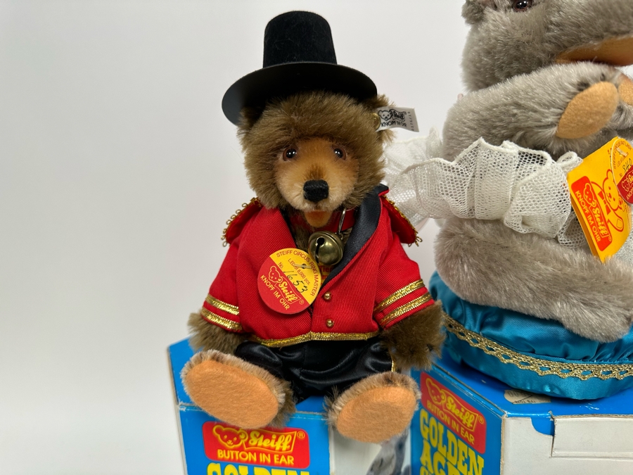 Steiff Golden Age Of The Circus Animals Genuine Mohair Limited Edition 5,000: Ringmaster Teddy Baby, Hippo Fat Lady, Baby Elephant Balloon Seller & Chimp On Unicycle [Photo 5]