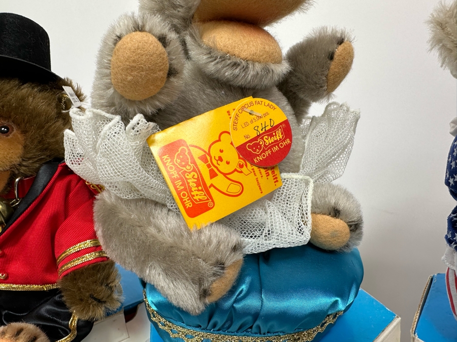 Steiff Golden Age Of The Circus Animals Genuine Mohair Limited Edition 5,000: Ringmaster Teddy Baby, Hippo Fat Lady, Baby Elephant Balloon Seller & Chimp On Unicycle [Photo 9]