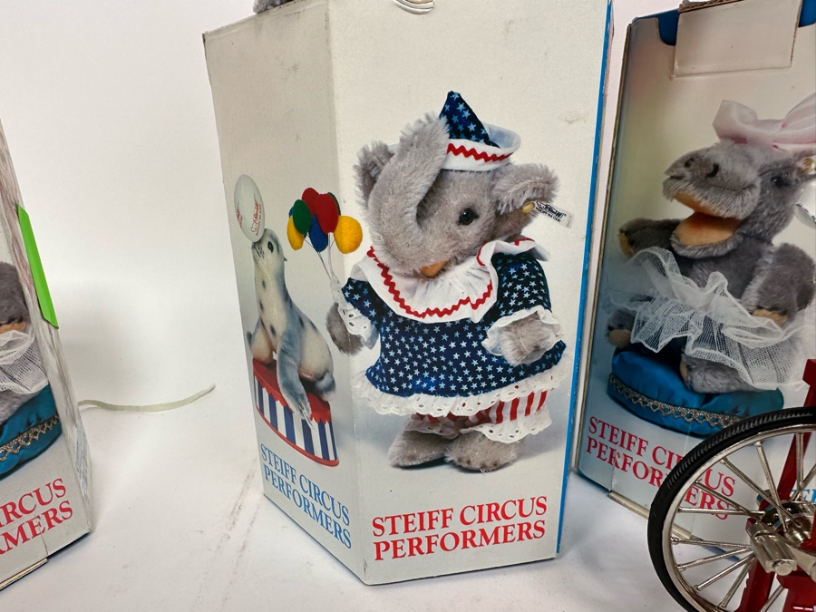 Steiff Golden Age Of The Circus Animals Genuine Mohair Limited Edition 5,000: Ringmaster Teddy Baby, Hippo Fat Lady, Baby Elephant Balloon Seller & Chimp On Unicycle [Photo 18]