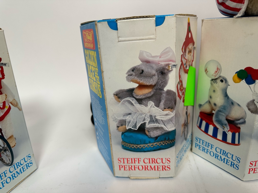 Steiff Golden Age Of The Circus Animals Genuine Mohair Limited Edition 5,000: Ringmaster Teddy Baby, Hippo Fat Lady, Baby Elephant Balloon Seller & Chimp On Unicycle [Photo 16]