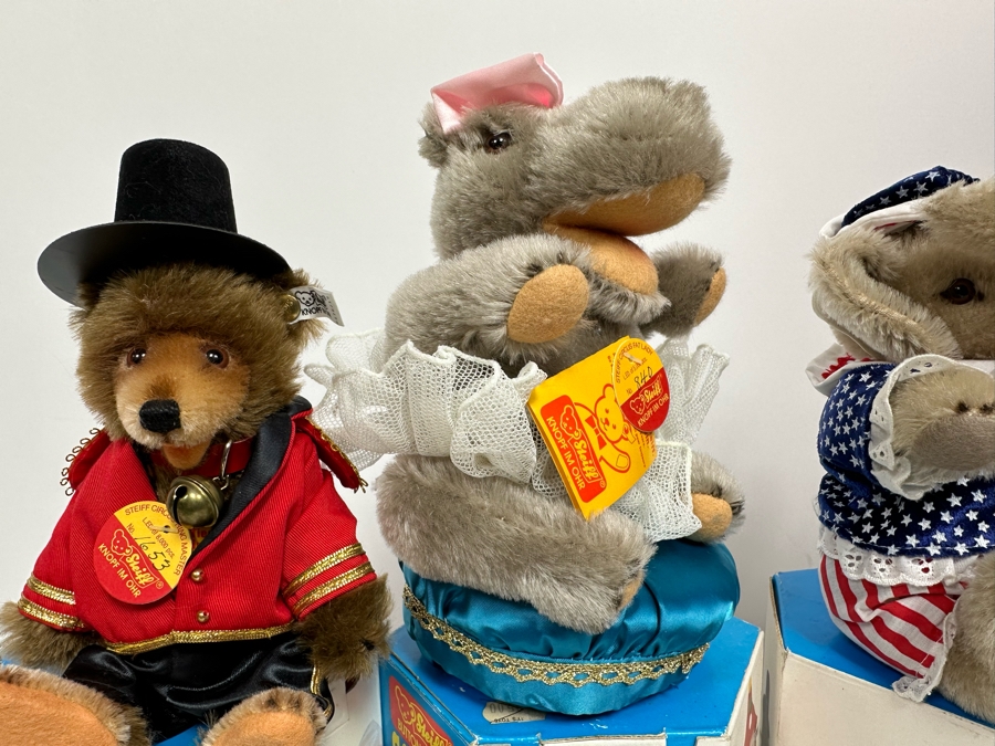 Steiff Golden Age Of The Circus Animals Genuine Mohair Limited Edition 5,000: Ringmaster Teddy Baby, Hippo Fat Lady, Baby Elephant Balloon Seller & Chimp On Unicycle [Photo 8]