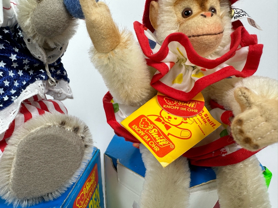 Steiff Golden Age Of The Circus Animals Genuine Mohair Limited Edition 5,000: Ringmaster Teddy Baby, Hippo Fat Lady, Baby Elephant Balloon Seller & Chimp On Unicycle [Photo 12]