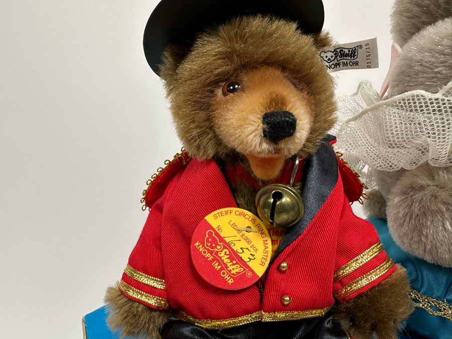 Steiff Golden Age Of The Circus Animals Genuine Mohair Limited Edition 5,000: Ringmaster Teddy Baby, Hippo Fat Lady, Baby Elephant Balloon Seller & Chimp On Unicycle [Photo 6]
