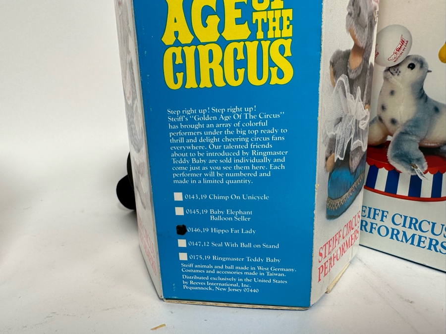 Steiff Golden Age Of The Circus Animals Genuine Mohair Limited Edition 5,000: Ringmaster Teddy Baby, Hippo Fat Lady, Baby Elephant Balloon Seller & Chimp On Unicycle [Photo 17]