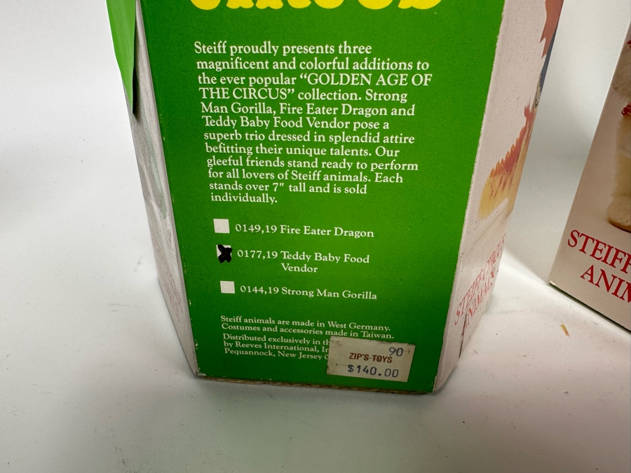 Steiff Golden Age Of The Circus Animals Genuine Mohair Limited Edition 5,000: Teddy Baby Food Vendor, Strong Man Gorilla, Teddy Baby Ticket Seller, Fire Eater Dragon [Photo 9]
