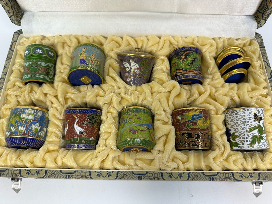 Collection Of Chinese Miniature Lidded Cloisonne Jars With Box [Photo 3]