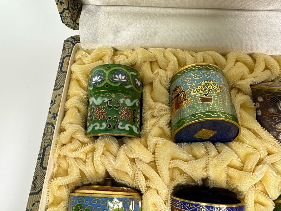Collection Of Chinese Miniature Lidded Cloisonne Jars With Box [Photo 11]