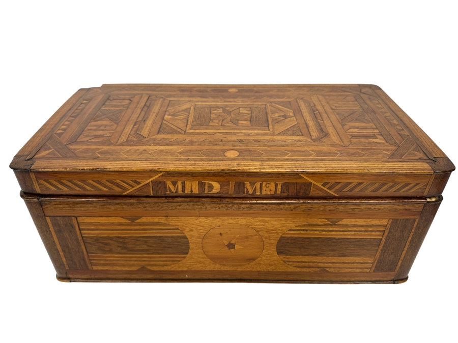 Antique Inlaind Marquetry Wooden Box 16W X 8D X 6H