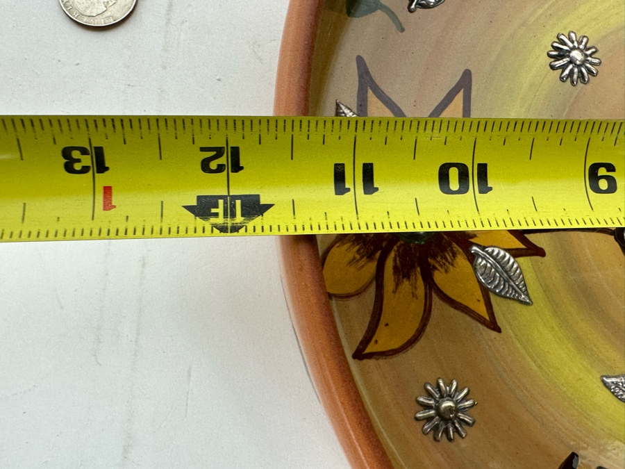 Handmade Signed Seminario Cusco Peru Pottery Bowl With Hummingbirds And Metal Decorations 11.5R [Photo 11]