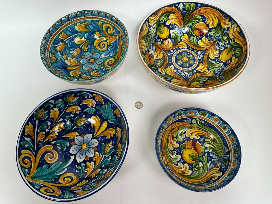 (4) S. Gurreri Caltagirone Signed Italy Stoneware Bowls Hand-Painted 8R To 12R [Photo 5]