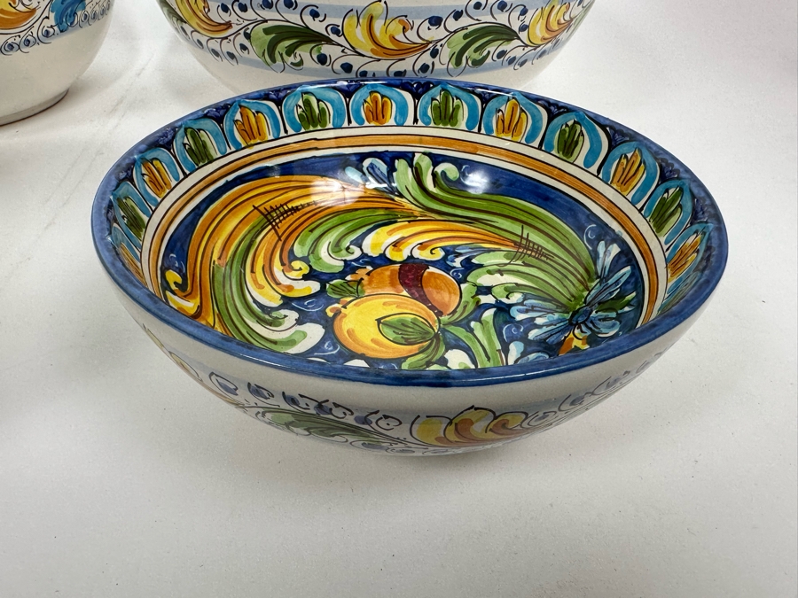 (4) S. Gurreri Caltagirone Signed Italy Stoneware Bowls Hand-Painted 8R To 12R [Photo 12]