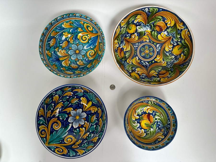 (4) S. Gurreri Caltagirone Signed Italy Stoneware Bowls Hand-Painted 8R To 12R [Photo 4]