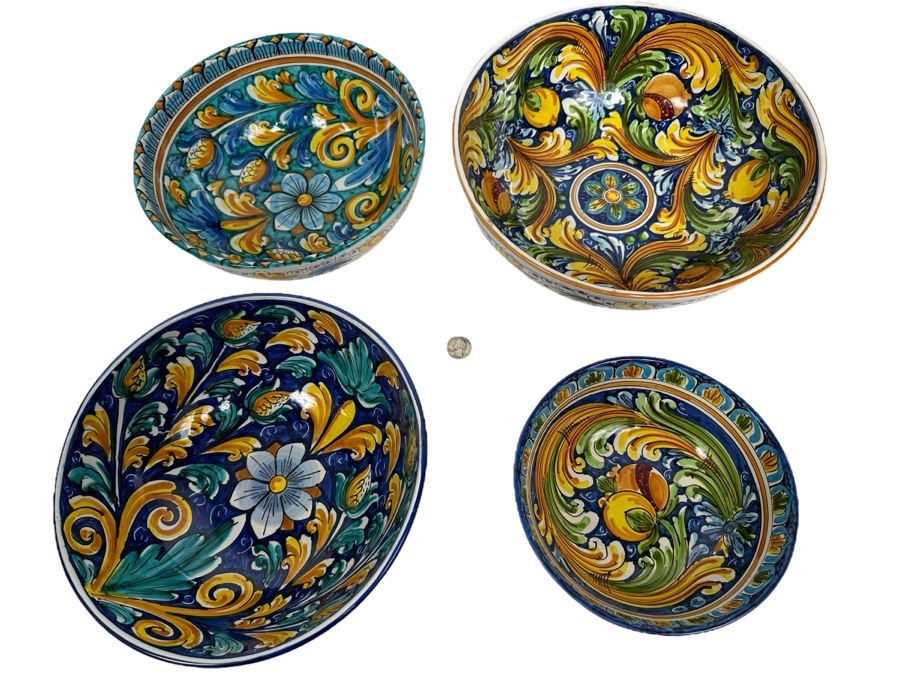 (4) S. Gurreri Caltagirone Signed Italy Stoneware Bowls Hand-Painted 8R To 12R [Photo 2]