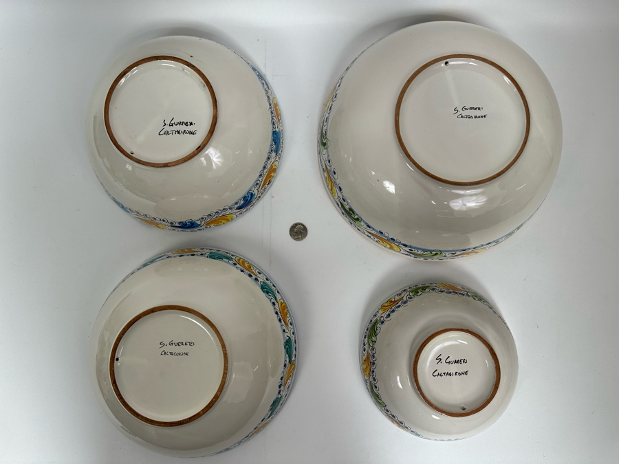(4) S. Gurreri Caltagirone Signed Italy Stoneware Bowls Hand-Painted 8R To 12R [Photo 17]