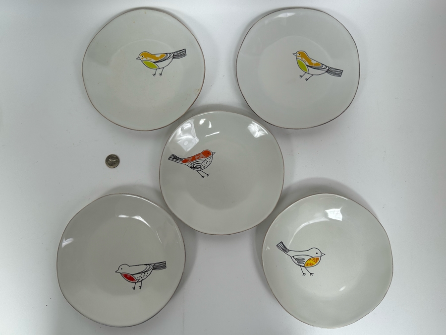 (5) 8' Bird Motif Crate & Barrel Plates Made In Portugal [Photo 3]