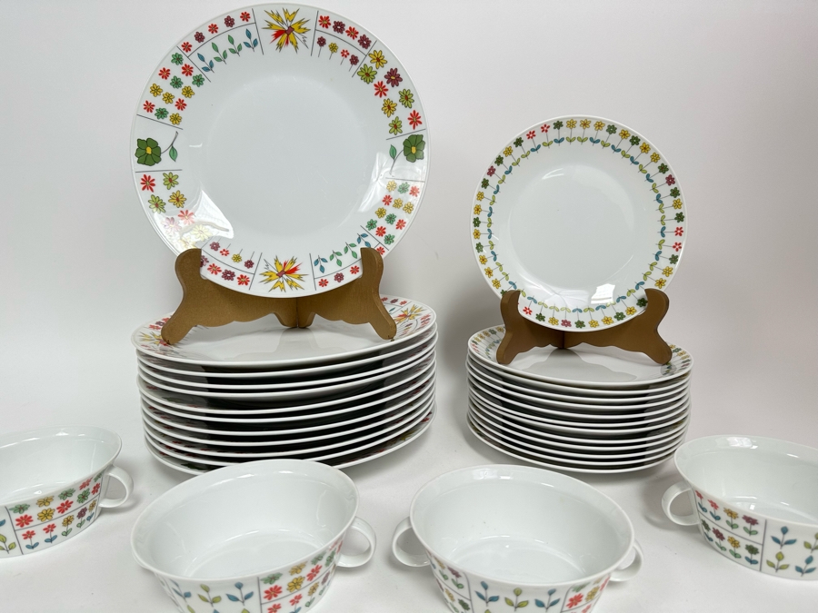 Emilio Pucci Baumann Design Rosenthal Germany Studio-Linie Berlin Set Of Six Cups And Saucers (12) 10.5' Dinner Plate, (13) 7 5/8' Salad Plates And (4) Double Handled Cups - Replacements Value Over $850 [Photo 3]