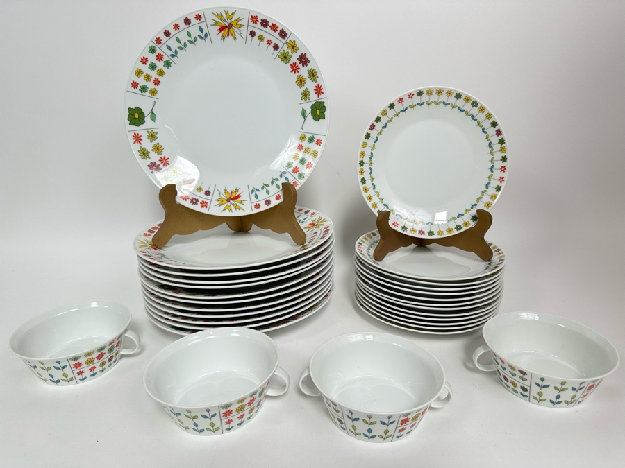 Emilio Pucci Baumann Design Rosenthal Germany Studio-Linie Berlin Set Of Six Cups And Saucers (12) 10.5' Dinner Plate, (13) 7 5/8' Salad Plates And (4) Double Handled Cups - Replacements Value Over $850 [Photo 2]