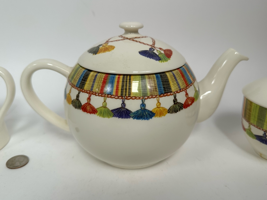 Taffetas Gien France Teapot 9.5W X 6H, Sugar & Creamer Set [Photo 3]
