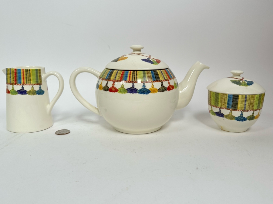 Taffetas Gien France Teapot 9.5W X 6H, Sugar & Creamer Set [Photo 2]