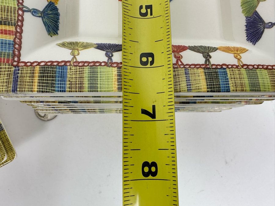 Taffetas Gien France (5) Rectangular Platter Plates 11.5 X 10.5 And (11) Square Bowls 6.5 X 6.5 Estimate $500 [Photo 12]