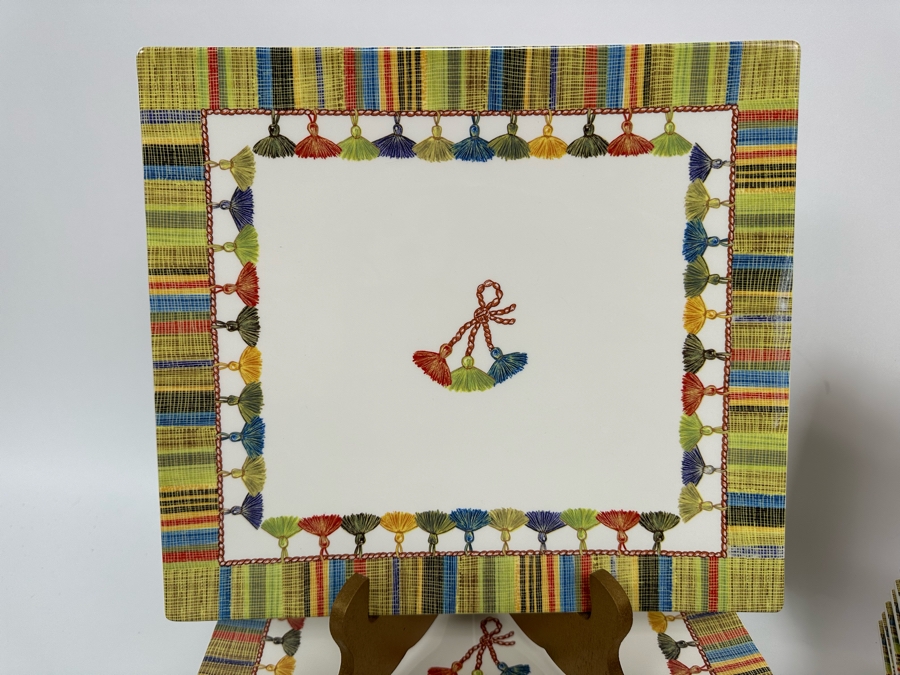 Taffetas Gien France (5) Rectangular Platter Plates 11.5 X 10.5 And (11) Square Bowls 6.5 X 6.5 Estimate $500 [Photo 4]