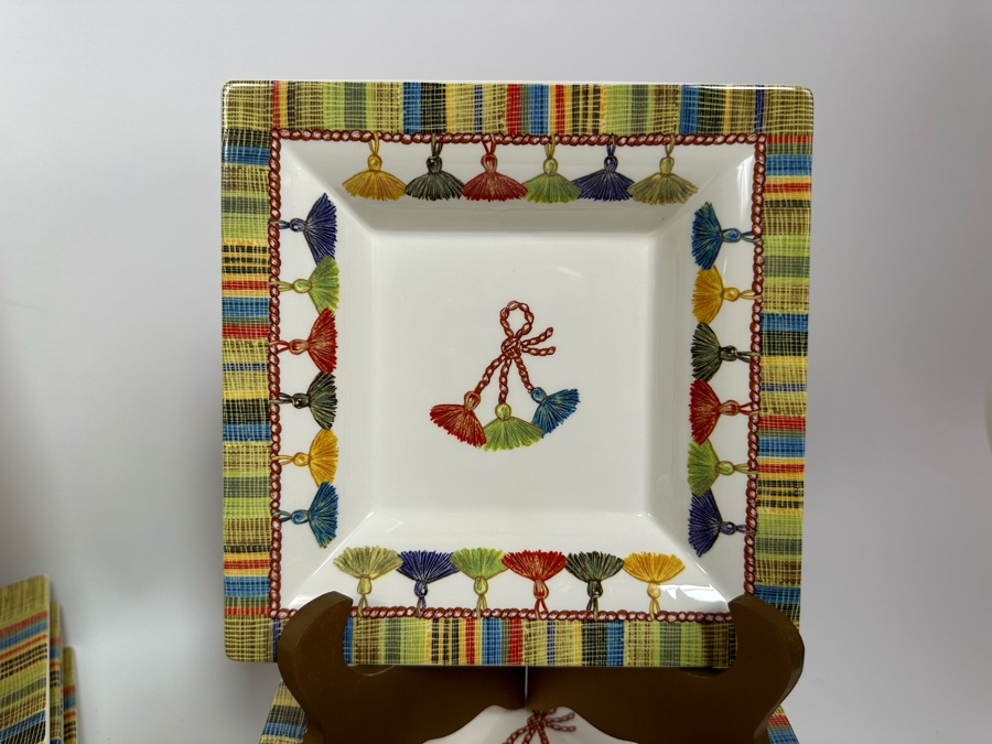 Taffetas Gien France (5) Rectangular Platter Plates 11.5 X 10.5 And (11) Square Bowls 6.5 X 6.5 Estimate $500 [Photo 5]