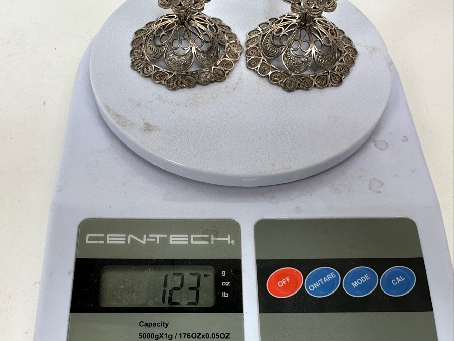 Pair Of Sterling Silver Filigree Signed Candlesticks From Israel 4H 123g [Photo 9]