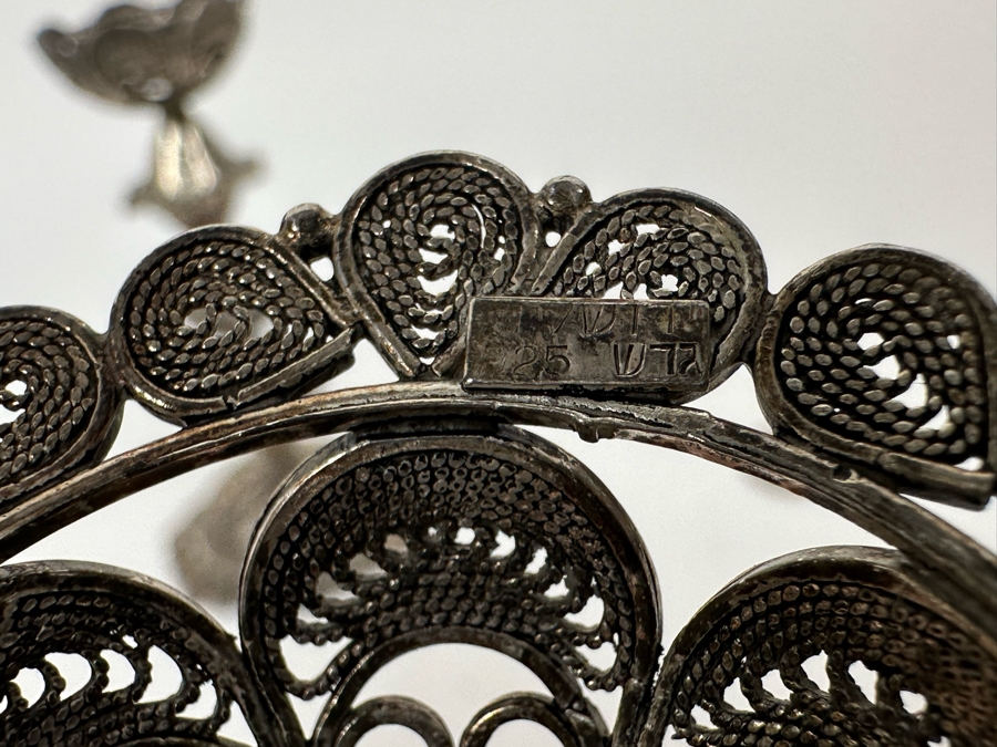 Pair Of Sterling Silver Filigree Signed Candlesticks From Israel 4H 123g [Photo 6]