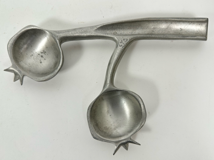 Shraga Landesman Nickel Silver Serving Dish From Israel - Pomegranate Branch 9 X 6 Retails $119 [Photo 4]