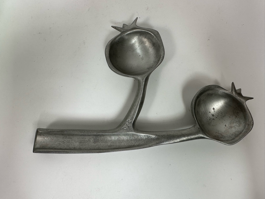 Shraga Landesman Nickel Silver Serving Dish From Israel - Pomegranate Branch 9 X 6 Retails $119 [Photo 2]