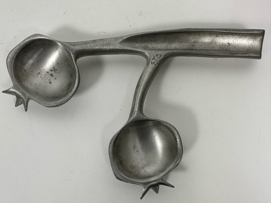 Shraga Landesman Nickel Silver Serving Dish From Israel - Pomegranate Branch 9 X 6 Retails $119 [Photo 3]