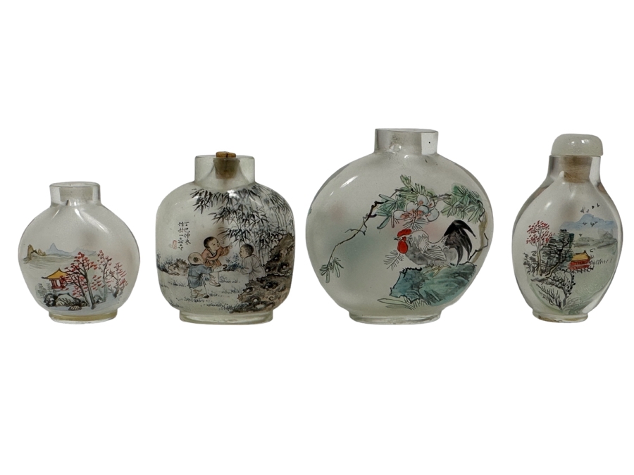 (4) Chinese Reverse Painted Snuff Bottles