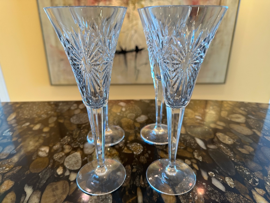 (4) Waterford Crystal Champagne Stemware Glasses 9 1/4H