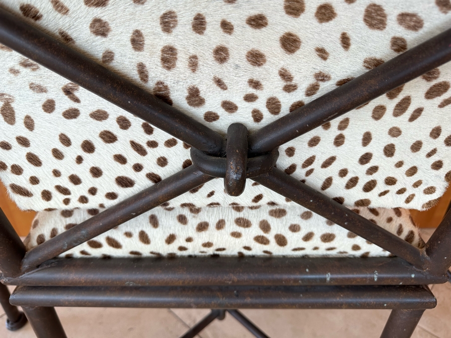 (3) Designer Wrought Iron Swivel Animal Hide Bar Stools 20W X 22D X 39.5H (Seat Height 28H) [Photo 6]