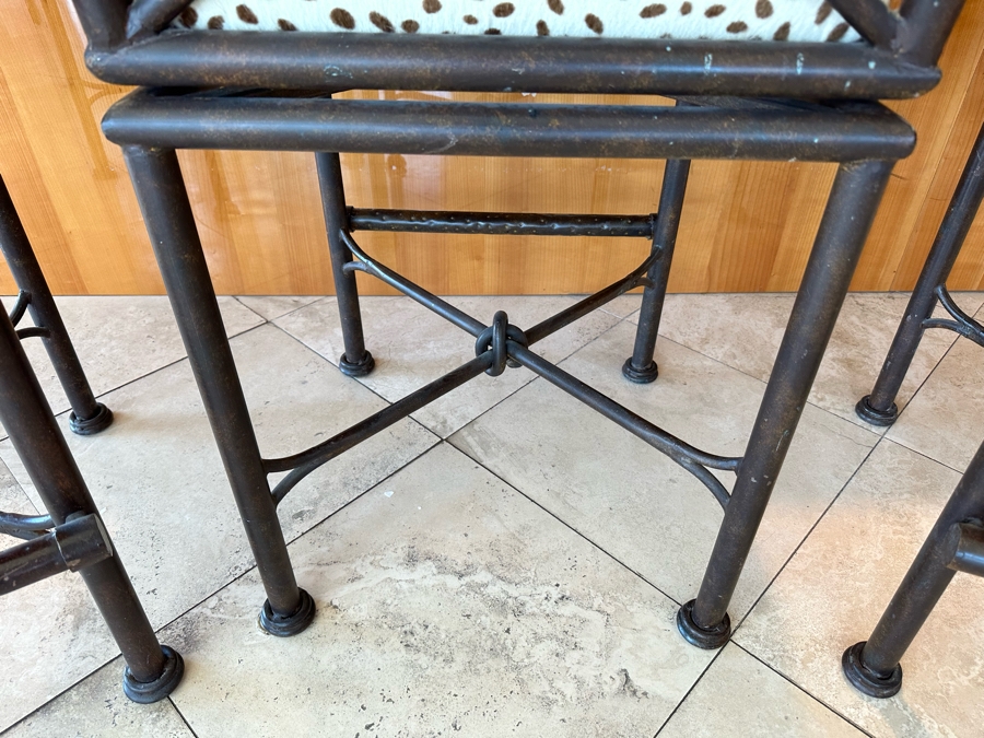 (3) Designer Wrought Iron Swivel Animal Hide Bar Stools 20W X 22D X 39.5H (Seat Height 28H) [Photo 7]