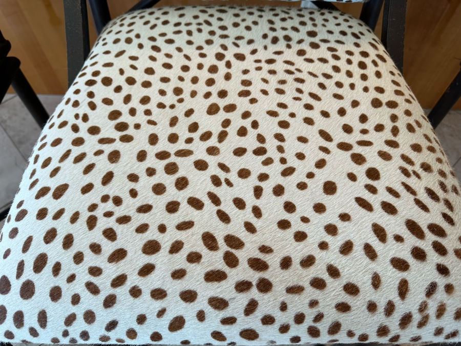 (3) Designer Wrought Iron Swivel Animal Hide Bar Stools 20W X 22D X 39.5H (Seat Height 28H) [Photo 11]