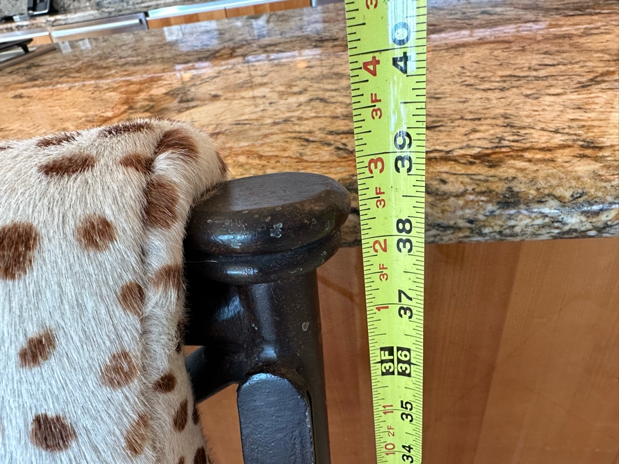 (3) Designer Wrought Iron Swivel Animal Hide Bar Stools 20W X 22D X 39.5H (Seat Height 28H) [Photo 14]