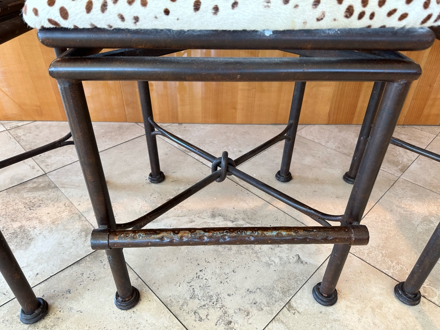 (3) Designer Wrought Iron Swivel Animal Hide Bar Stools 20W X 22D X 39.5H (Seat Height 28H) [Photo 10]