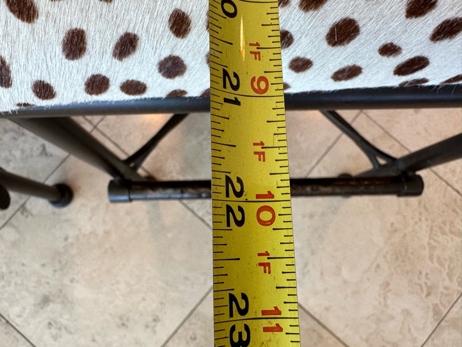 (3) Designer Wrought Iron Swivel Animal Hide Bar Stools 20W X 22D X 39.5H (Seat Height 28H) [Photo 13]